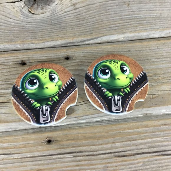 Dinosaur Baby Peek-a-Boo Zipper Car Coasters Set of 2 - Picture 2 of 6